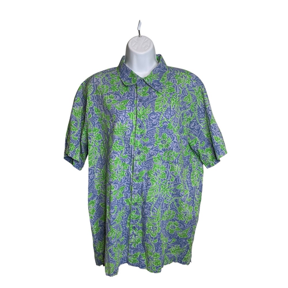 VTG‎ Y2K Cherokee Mens Green Hawaiian Shirt M Tropical Floral Aloha Summer Vacay
